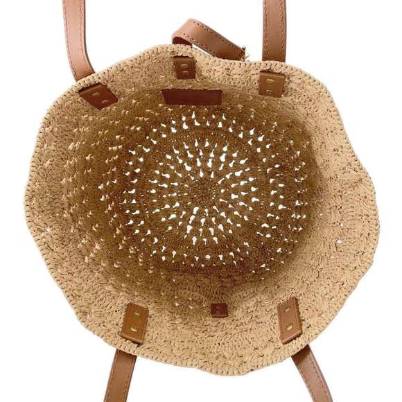 Saint Laurent Paris Pannier Crochet Raffia Basket Bag Beige Brown - Picture 5 of 13